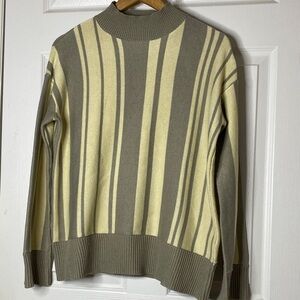 OAK + FORT Olive and Cream Striped Turtleneck Sweater#2